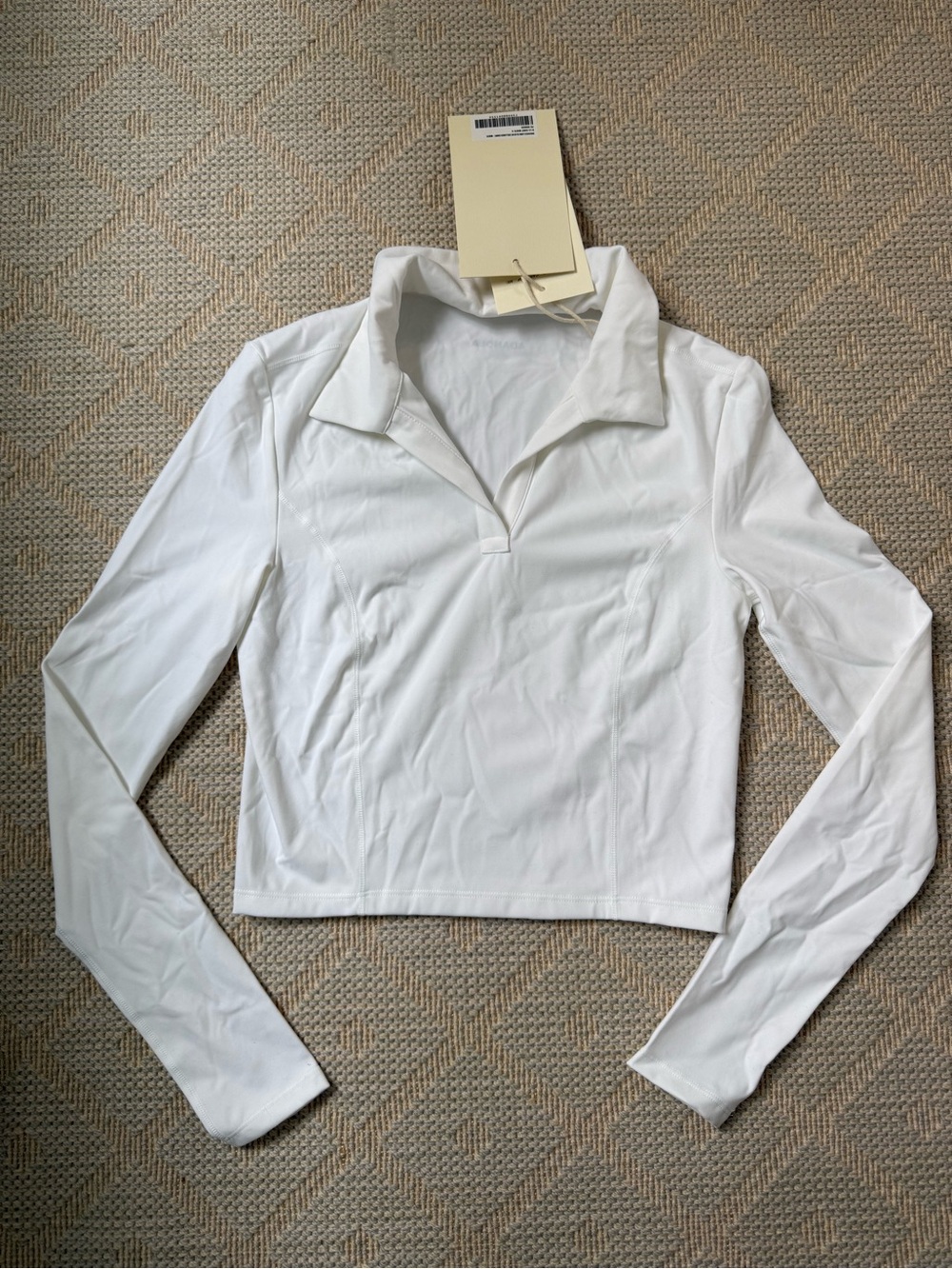 Adanola White Long-Sleeve Polo Crop Top